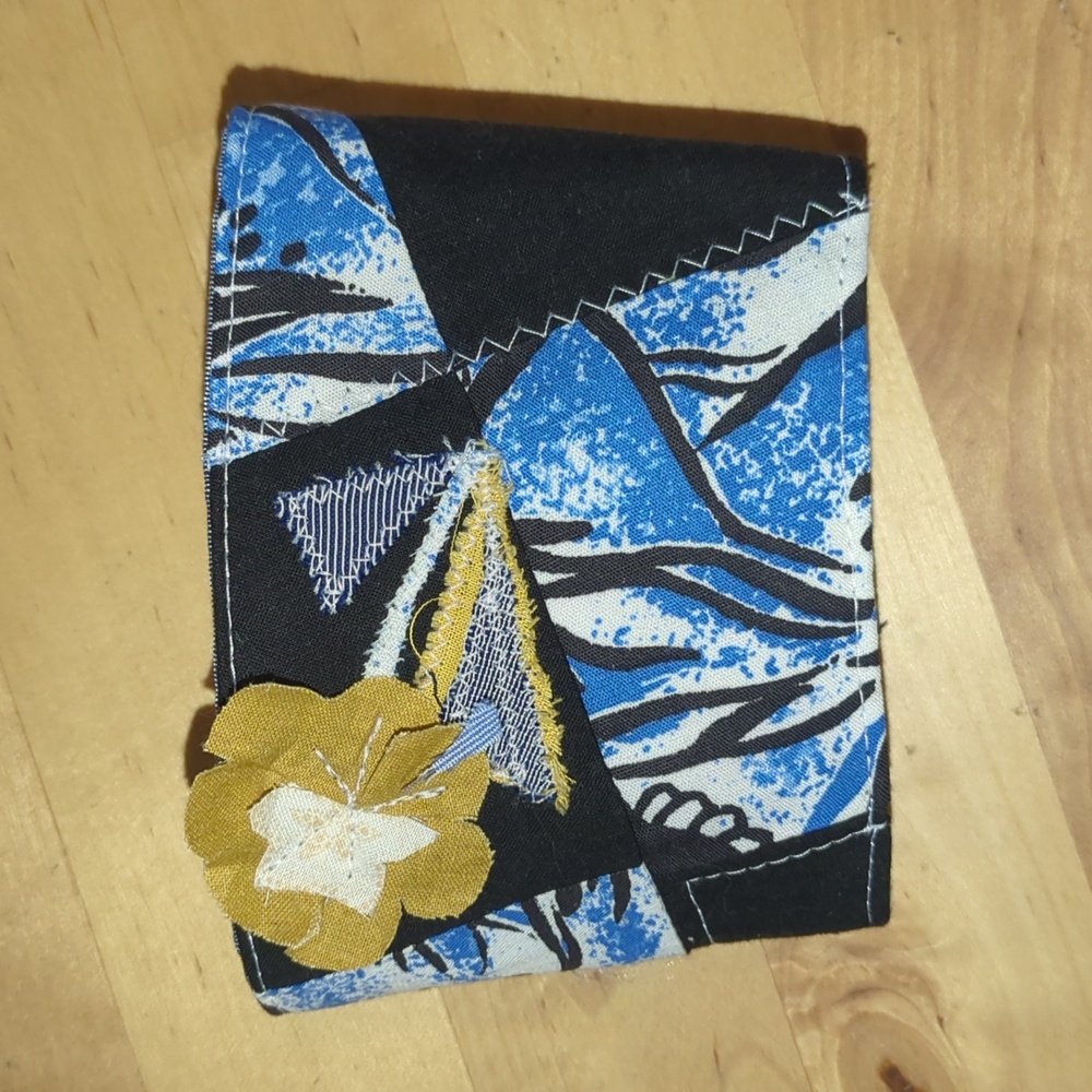 Handmade fabric scrap fiber art coffee cuff sleeve mug ooak Horse